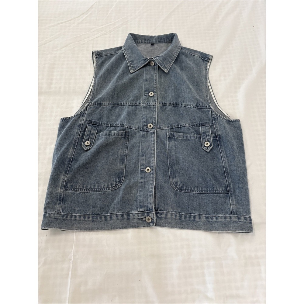 Denim Button-Up Moto Vest Women's Size XL Blue 2-Front Pockets - Unbranded